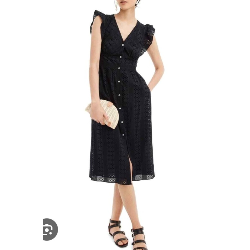 J. Crew Black Eyelet Button-Front Midi Dress